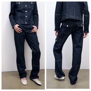 NWOT Zara Slim Cargo Dark Indigo Utility Jeans with Zippers Size 2